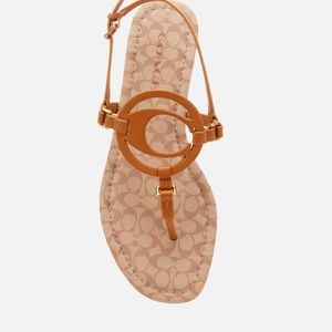 COACH WOMEN'S JERI LEATHER SIGNATURE TOE POST SANDALS - TAUPE/STONE- Size 7.5